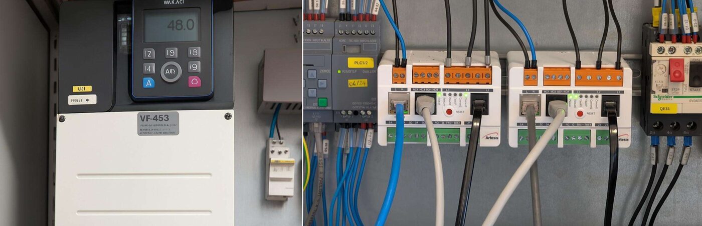 Due e-MCM Artesis installati nel quadro elettrico della stazione di sollevamento