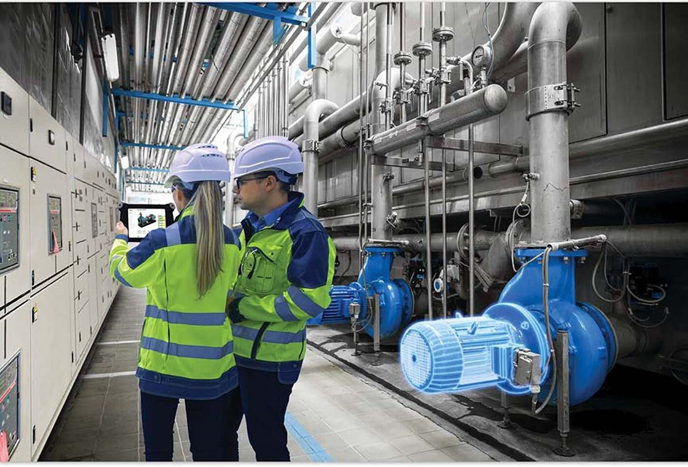 Sistema e-MCM Artesis con motore monitorato e display di condition monitoring su un impianto industriale